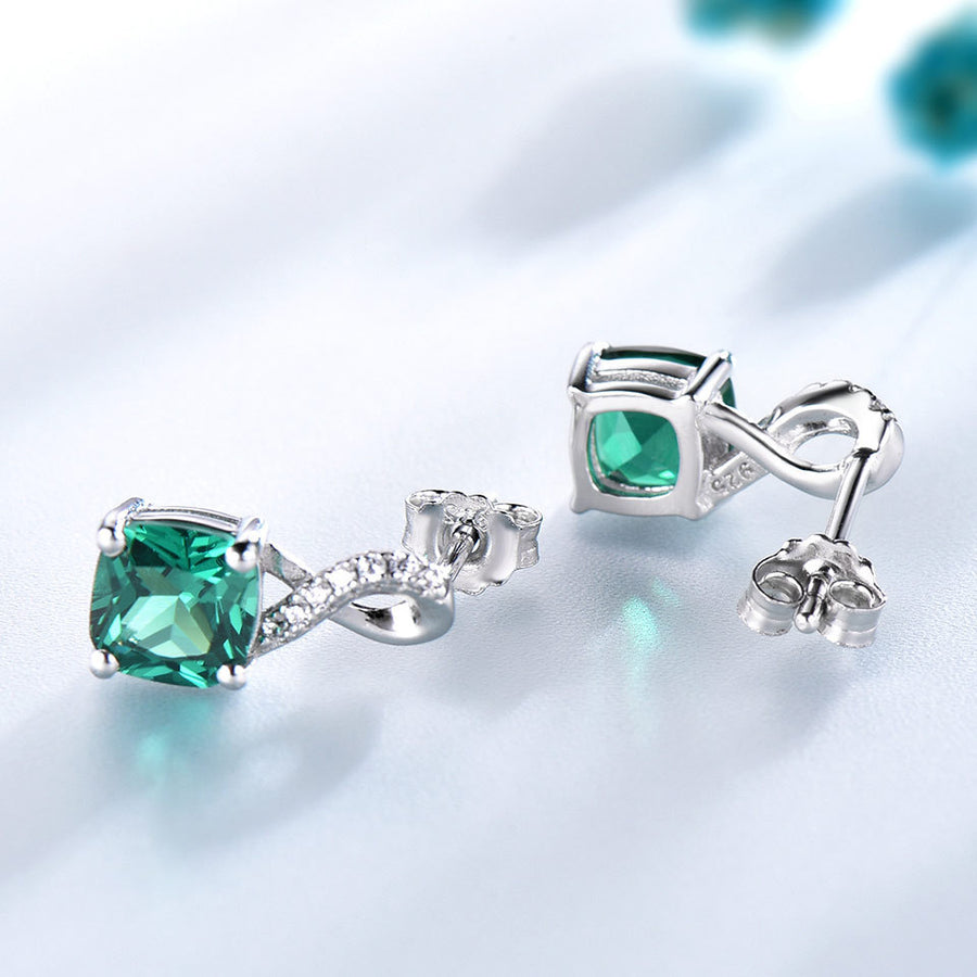 Emerald Drop Hollywood-style Silver Earrings