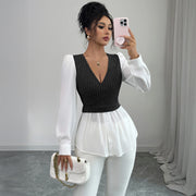 Elegant Stitching Long Sleeve Vest Top