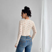 Sexy Lace Vintage-style V-neck Long Sleeve Top