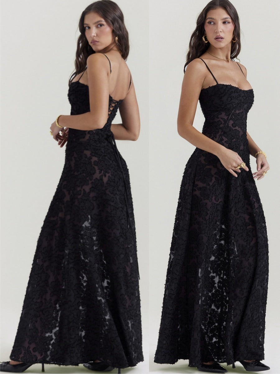 Suspender Lace Long Dress Strapless Collar Elegant Evening Dresses