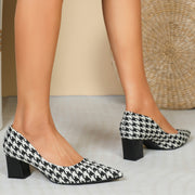 Houndstooth High Heels, Low-cut Chunky Shoes