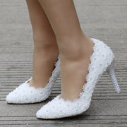 Elegant Pearl Lace Bridal Stiletto Heels