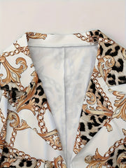 Chic Geometric Print Blazer & Pants Set