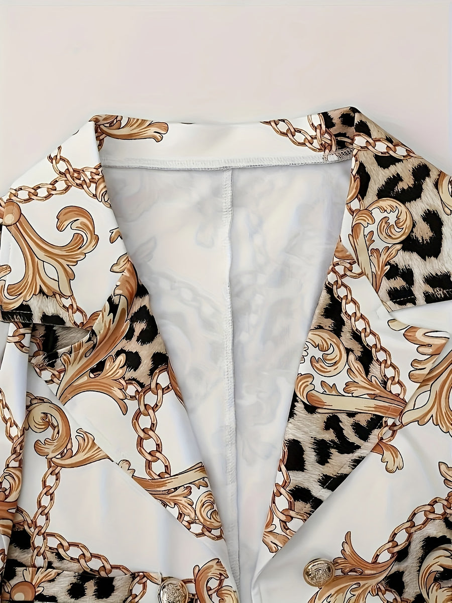 Chic Geometric Print Blazer & Pants Set