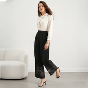 Sheer Lace-panel Straight-leg Classic Elegant Pants