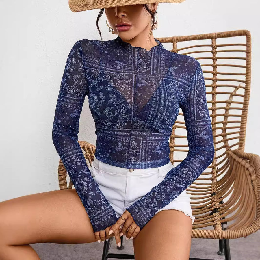 Cool Mesh Printed Long-Sleeve Top