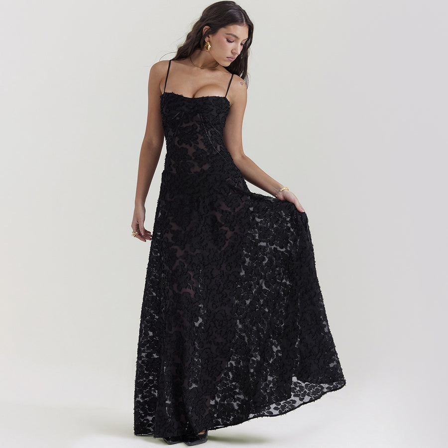 Suspender Lace Long Dress Strapless Collar Elegant Evening Dresses