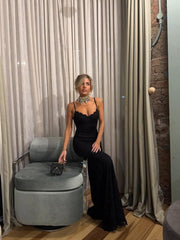 Black Lace Suspender Fishtail HOT Maxi Dress