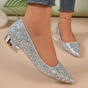 Elegant Crystal Sequin Low Heels