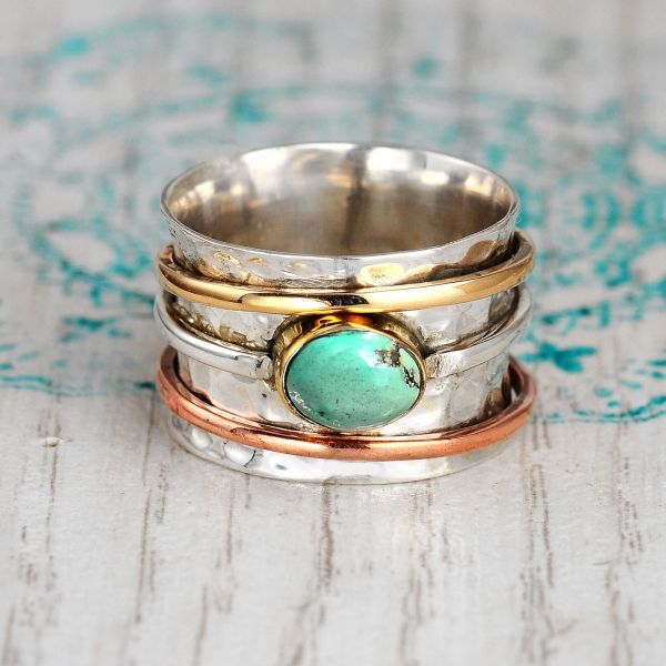 Vintage Turquoise Plated Tri-Color Beautiful Ring with Unique Design