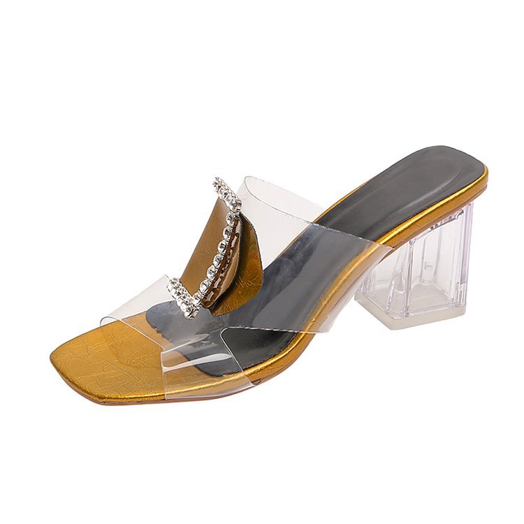 Glam Korean Style Clear Rhinestone Heel Sandals