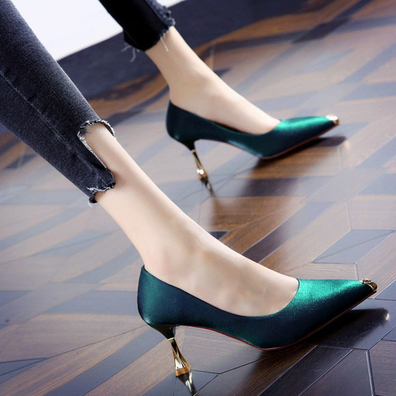 Chic Korean Style Satin Pointed Stiletto Heels