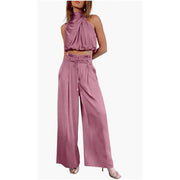 Chic Sleeveless Crop Top & Wide-Leg Pants Set