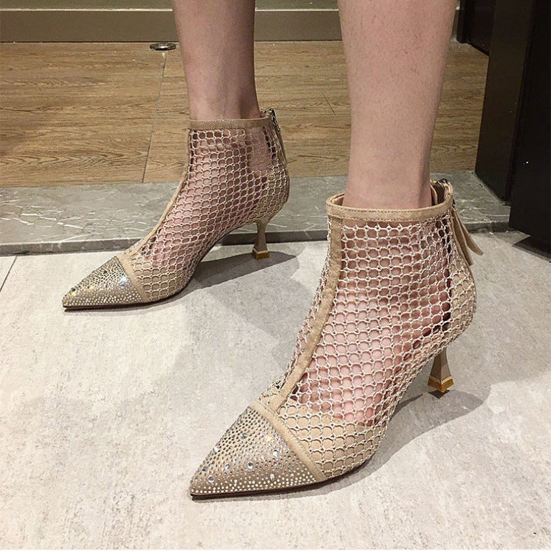 Chic Breathable Mesh Heel Boots