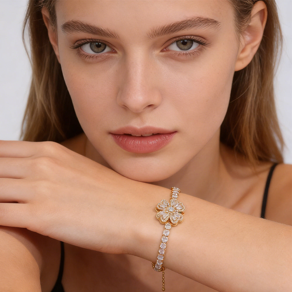 Infinity Heart White Gold Plated Cubic Zirconia Adjustable Beautiful Bracelet