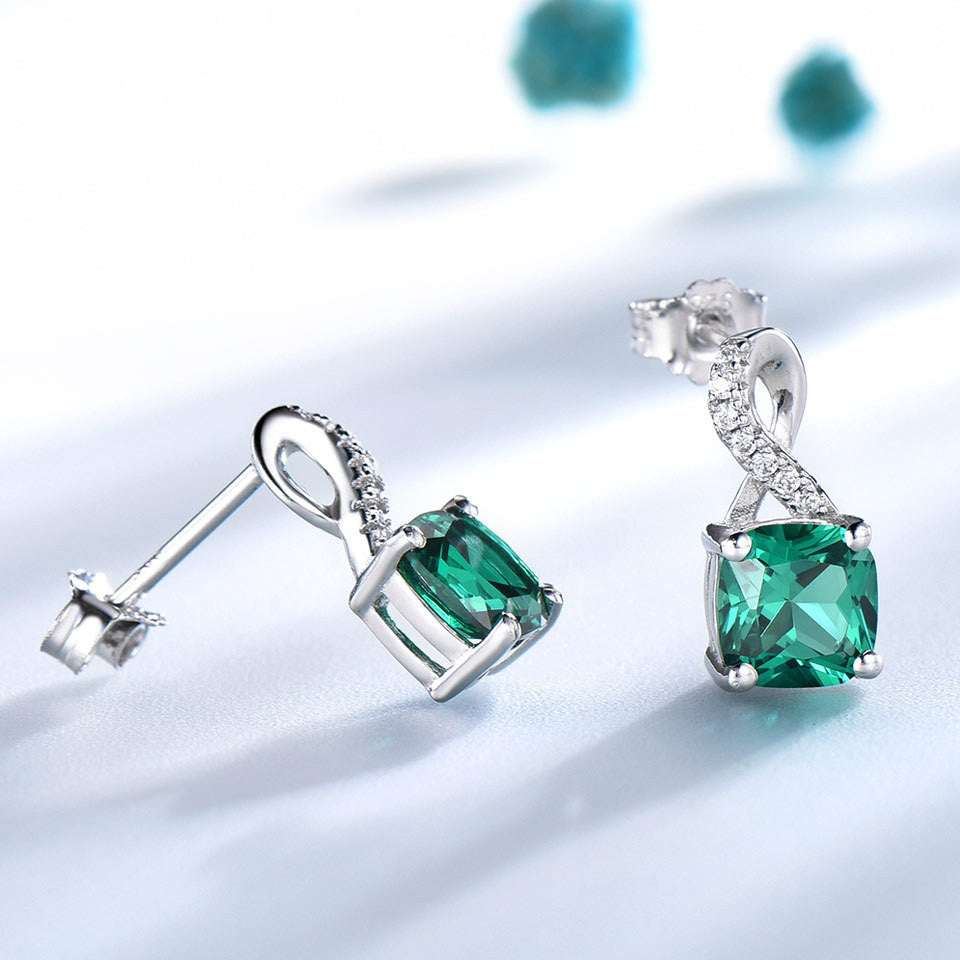 Emerald Drop Hollywood-style Silver Earrings