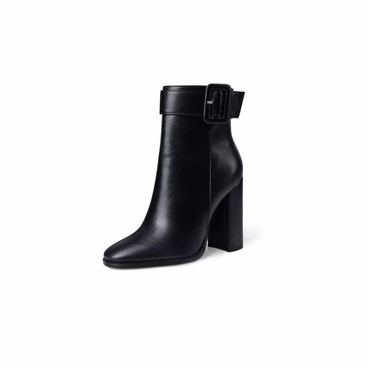 Glam Buckle Thick Heel Ankle Boots
