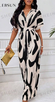 Print V-Neck Batwing Sleeve Cool Jumpsuit