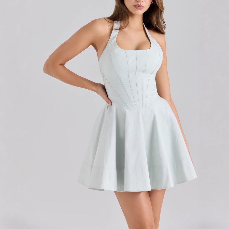 French-style Cute Cinched Sexy Halter Dress
