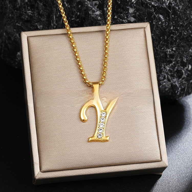 Diamond-Style-Encrusted English Alphabet Classic Necklace