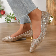 Elegant Crystal Sequin Low Heels