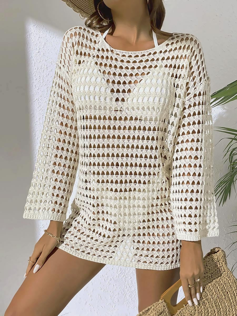 Sexy Knit Hollow Round Neck Beach Casual Dress