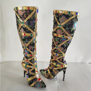 Luxe Jewel Embellished Embroidered Knee-High Boots