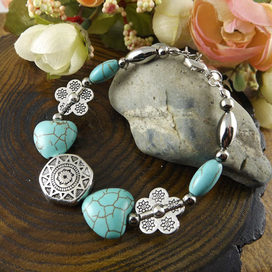 Tibetan Enthic Natural Stone Hearts Beads Bracelet
