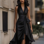 Elegant Deep V-neck Irregular Sexy Saten Dress