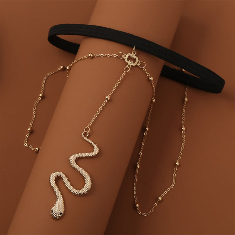 Bohemian Snake Pattern Gold Color Metal Beaded Thigh Chain