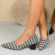 Houndstooth High Heels, Low-cut Chunky Shoes