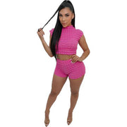 Chic Popcorn Texture Crop Top & Shorts Set