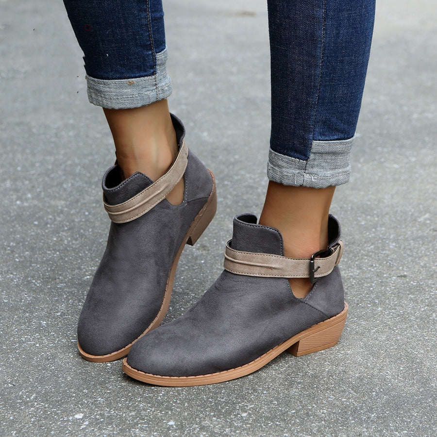 Buckle Ankle Boots - Leopard V Cutout