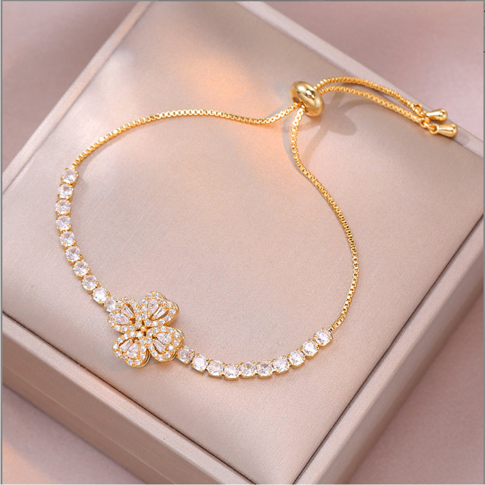 Infinity Heart White Gold Plated Cubic Zirconia Adjustable Beautiful Bracelet