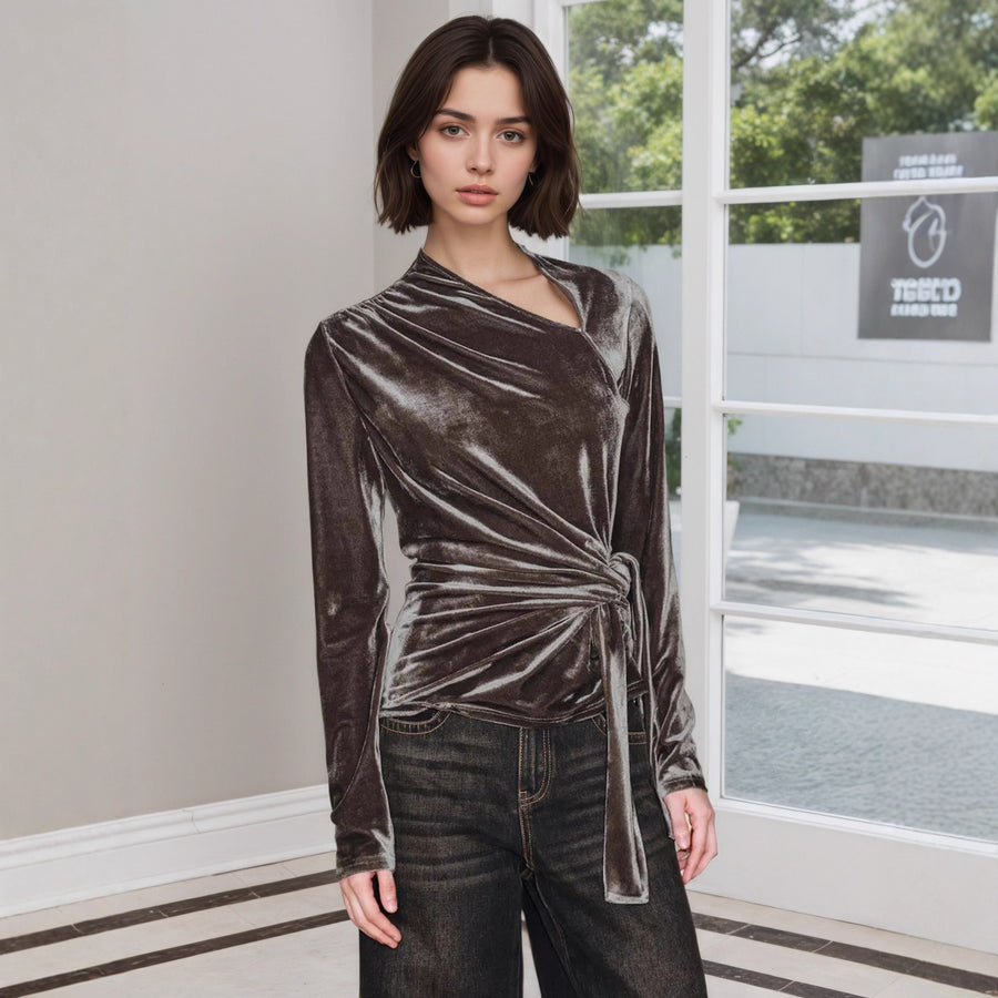 Half-open-collar Long-sleeve Top