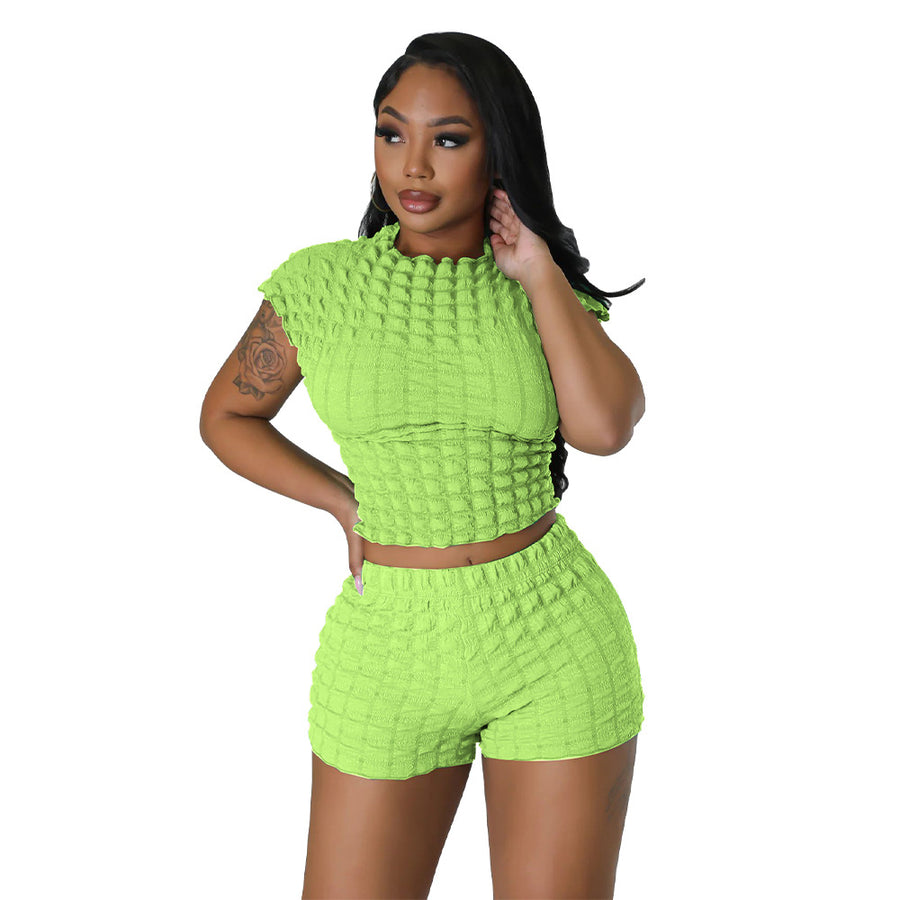 Chic Popcorn Texture Crop Top & Shorts Set