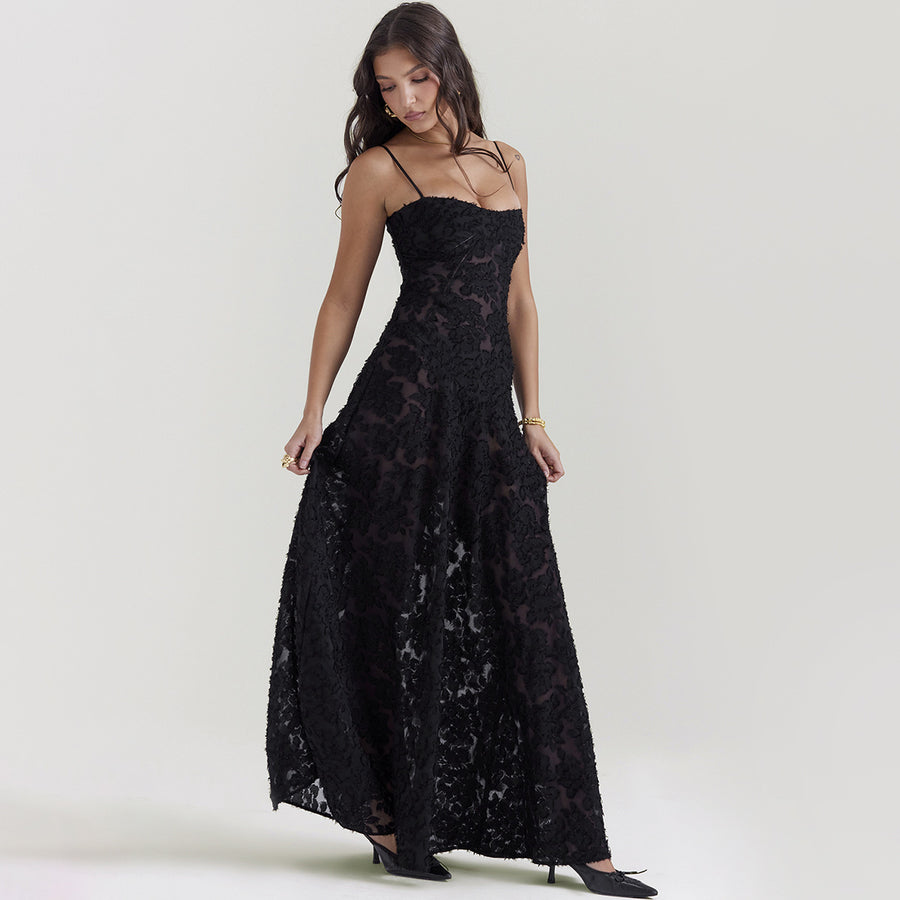 Suspender Lace Long Dress Strapless Collar Elegant Evening Dresses