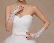 Elegant Lace Rhinestone Gloves