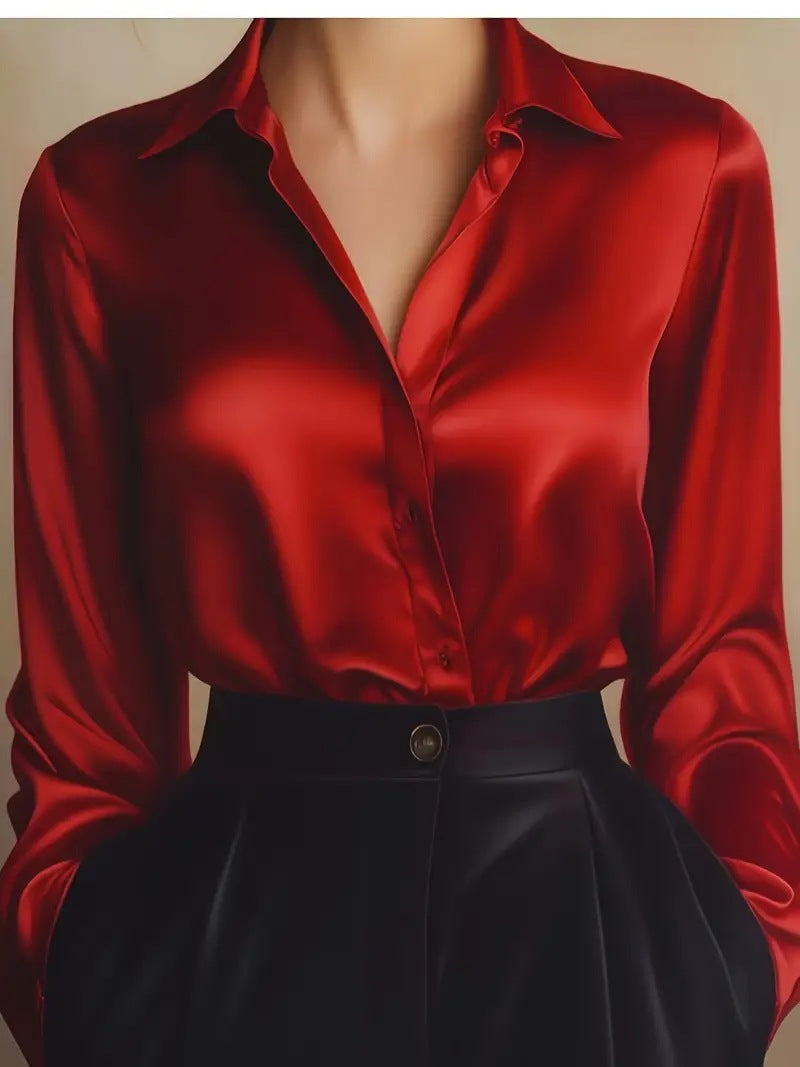 Elegant Satin Long Sleeve Blouse