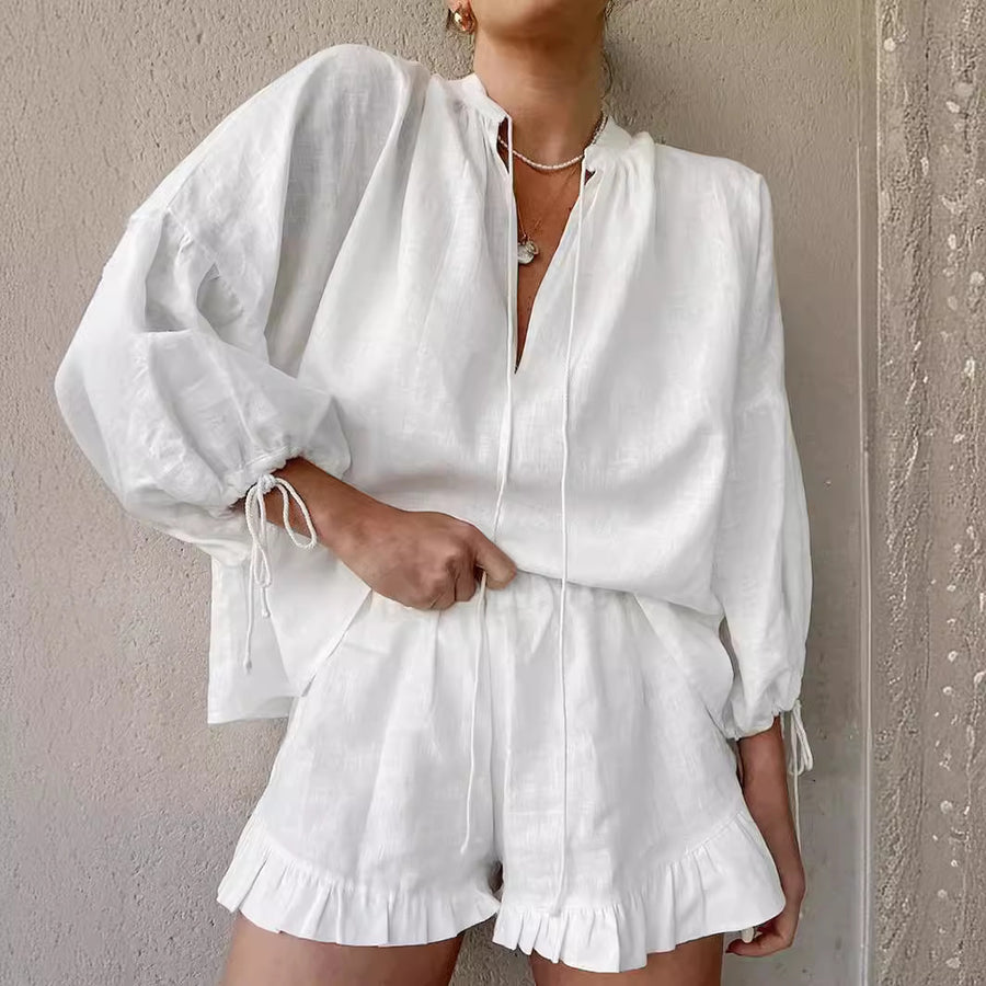Sweet Lace-Up Ruffle Shorts Co-Ord