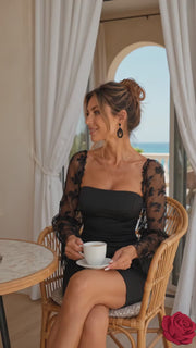 Unique Sexy Mesh Embroidered Lantern-Sleeve Dress